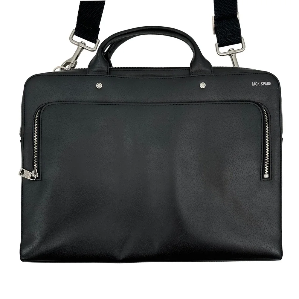 Jack Spade Black Leather Slim Briefcase Messenger Bag Laptop Bag Mens